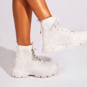 Lace Up Decor Knit Combat Boots